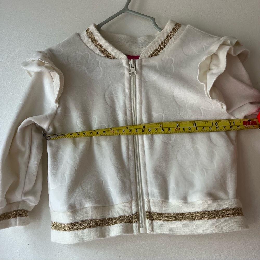 Disney Baby Minnie Mouse Zip-Up Jacket 18M – White Ruffle Sleeve Bomber Style - Picture 6 of 9